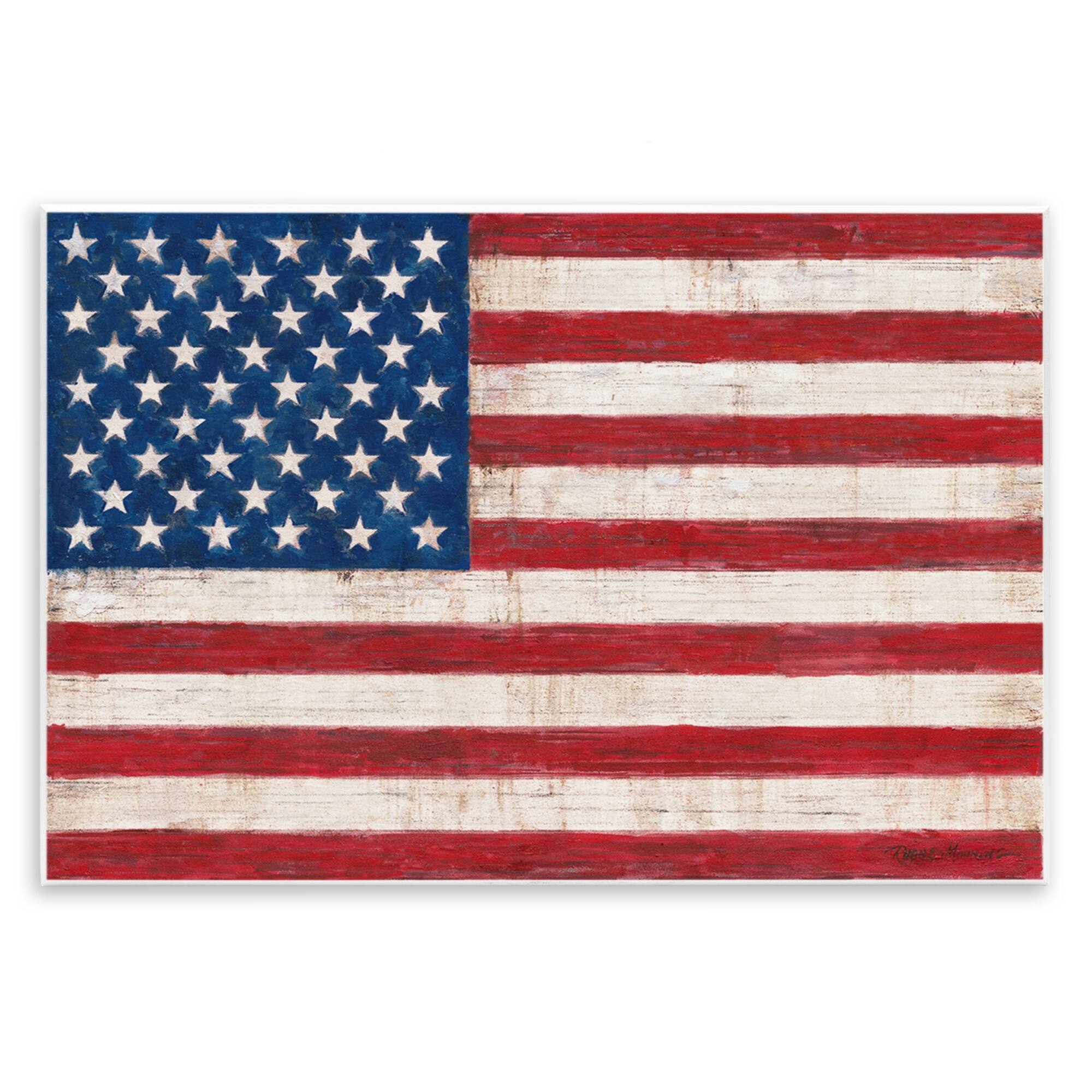 Stupell Industries Rustic American Flag Red White Blue Distressed Pattern Wall Plaque Art